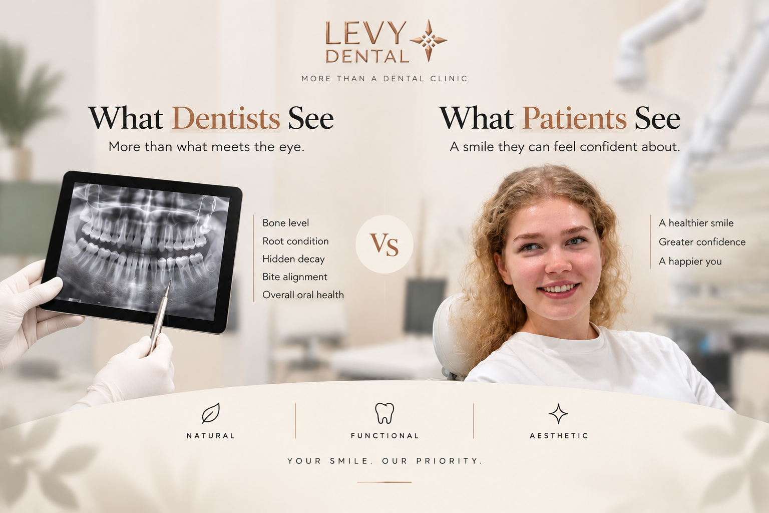 Bác sĩ đánh giá phim X-quang nha khoa để kiểm tra tình trạng răng miệng tại Levy Dental Clinic